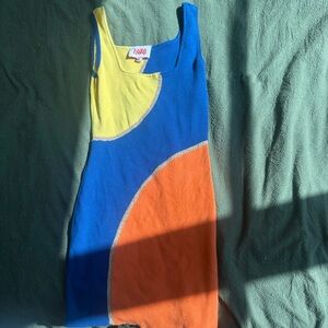 SOLID & STRIPED Colorblock Mini Dress - Blue, Yellow, Orange